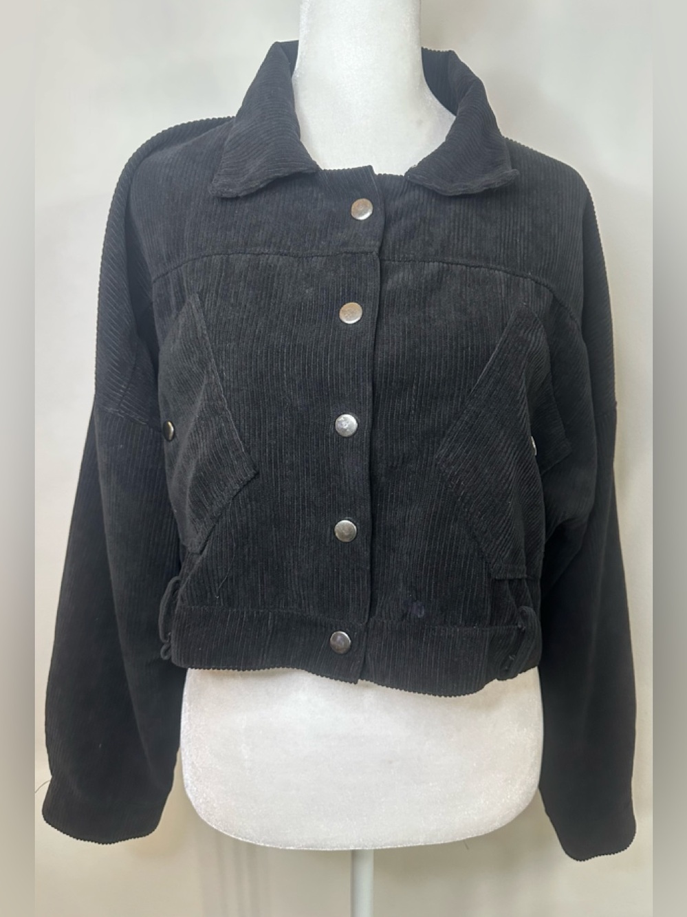 Zaful Black Lightweight Corduroy Snap-Front Jacket - One Size